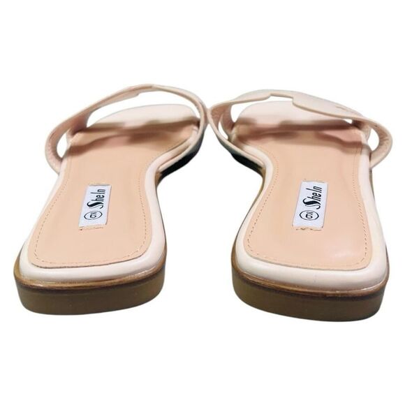 Cream H-Cutout Faux Leather Slide Sandals - Picture 4 of 7